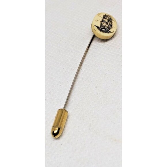 Rare Vintage Old Ship On The Seas Gold Tone Stick Pin | Nautical Lapel Pin - Picture 2 of 12